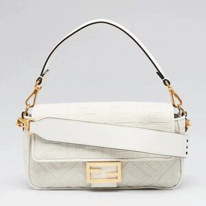 Fendi White FF Cotton Canvas Medium Baguette Bag - 8BR600
